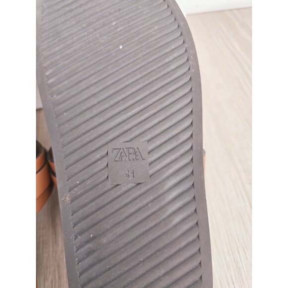 Zara Buckle Slip On Slide Sandals Brown Boho Faux Leather Shoes Womens 41 10 - Picture 7 of 13